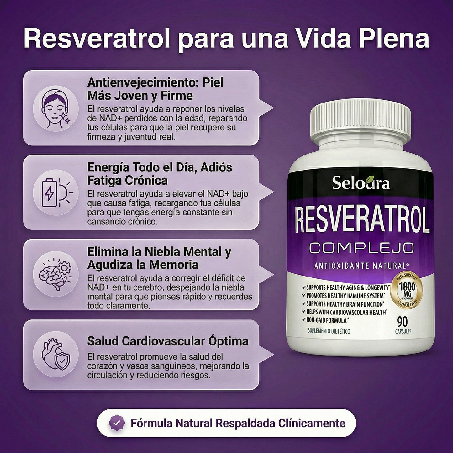 Cápsulas de Resveratrol Complex Radiante Seloura