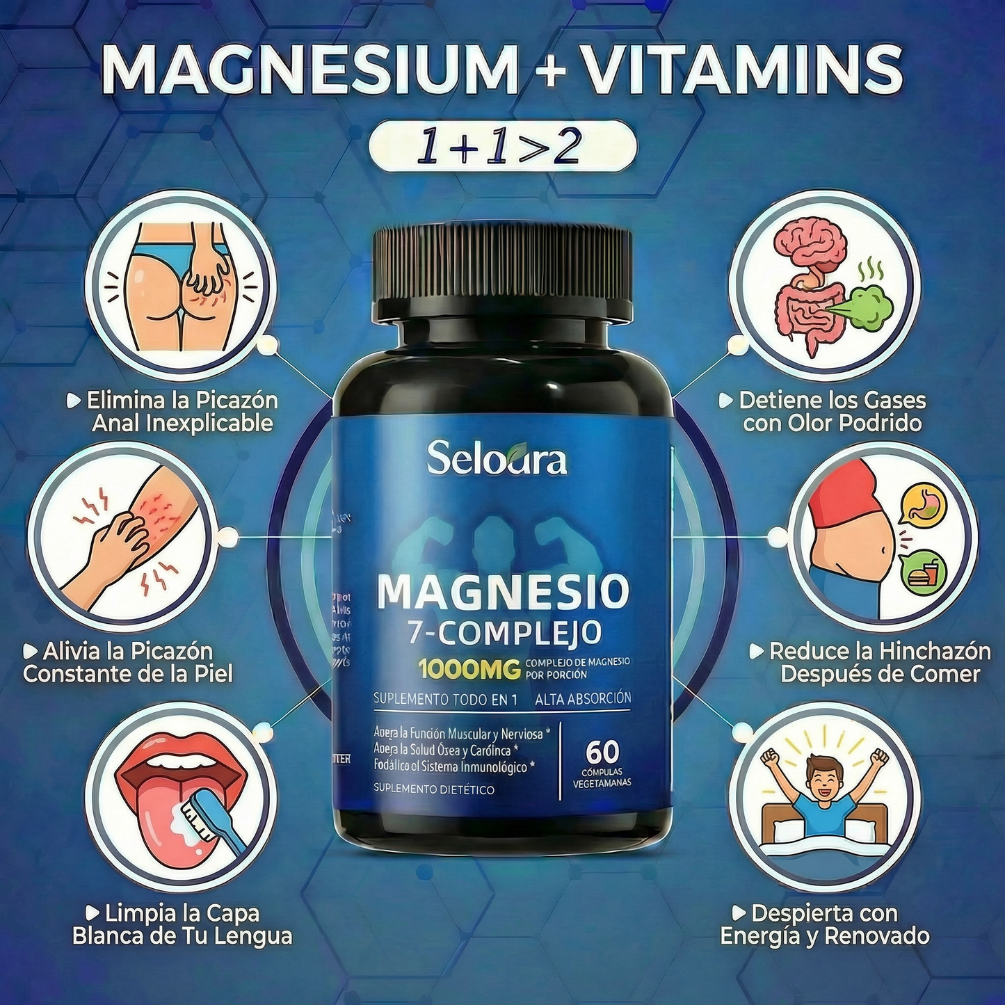 Cápsulas de complejo de magnesio Seloura 7 en 1